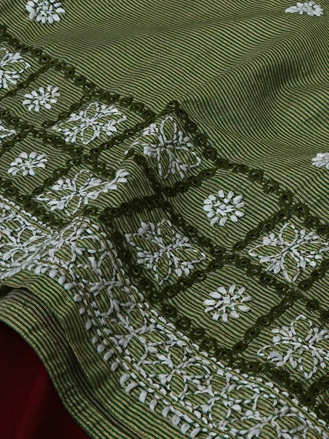Ada Hand Embroidered Green Chanderi Lucknowi Chikankari Short Kurti A911395