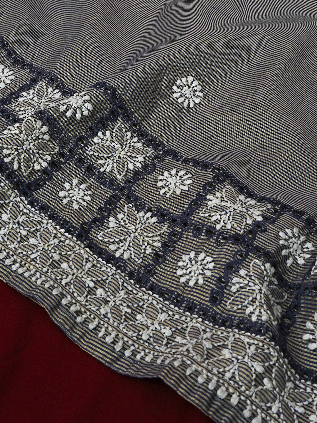 Ada Hand Embroidered Grey chanderi Lucknowi Chikankari Short Kurti A911397