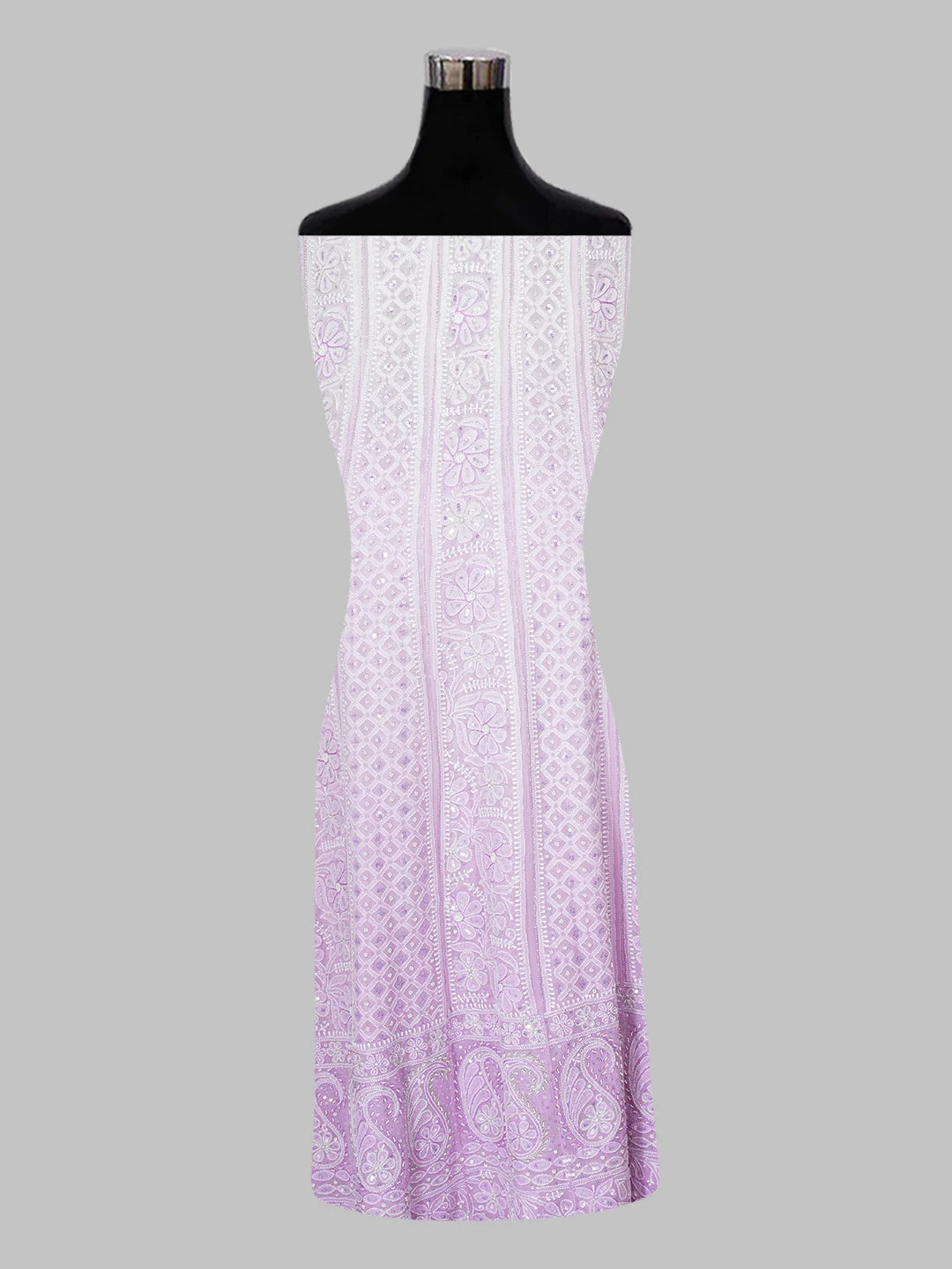 Ada Hand Embroidered Mauve Pure Georgette Lucknowi Chikankari Semi-Stitched Anarkali Kurta Dupatta Set With Sequinned Work 01A559257
