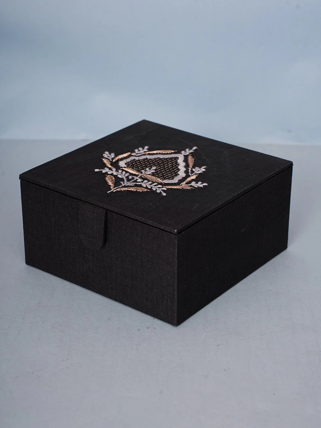 Ada Hand Embroidered Black Silk Lucknowi Chikankari Utility Box With Zari Work 01A589748