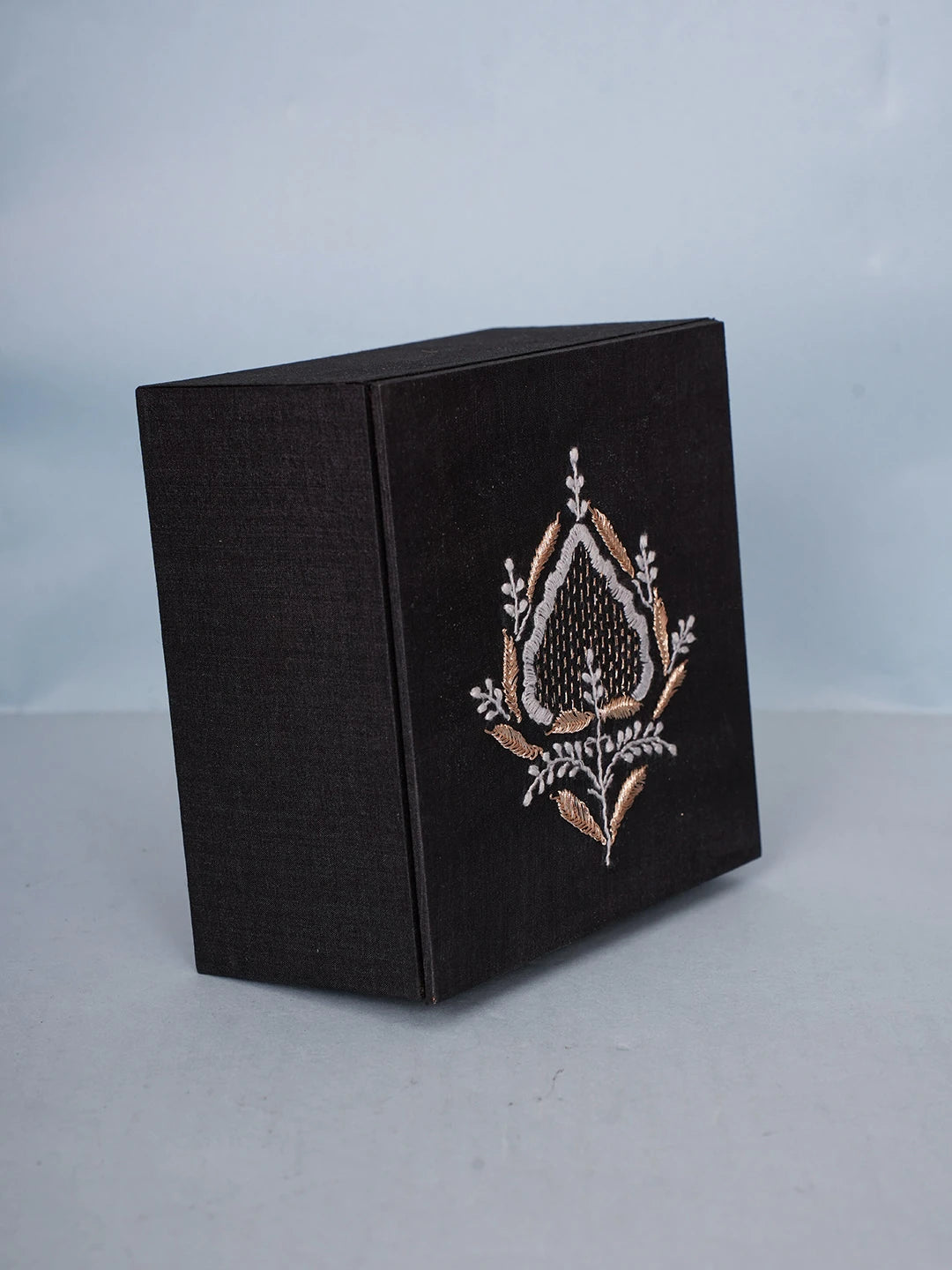 Ada Hand Embroidered Black Silk Lucknowi Chikankari Utility Box With Zari Work 01A589748