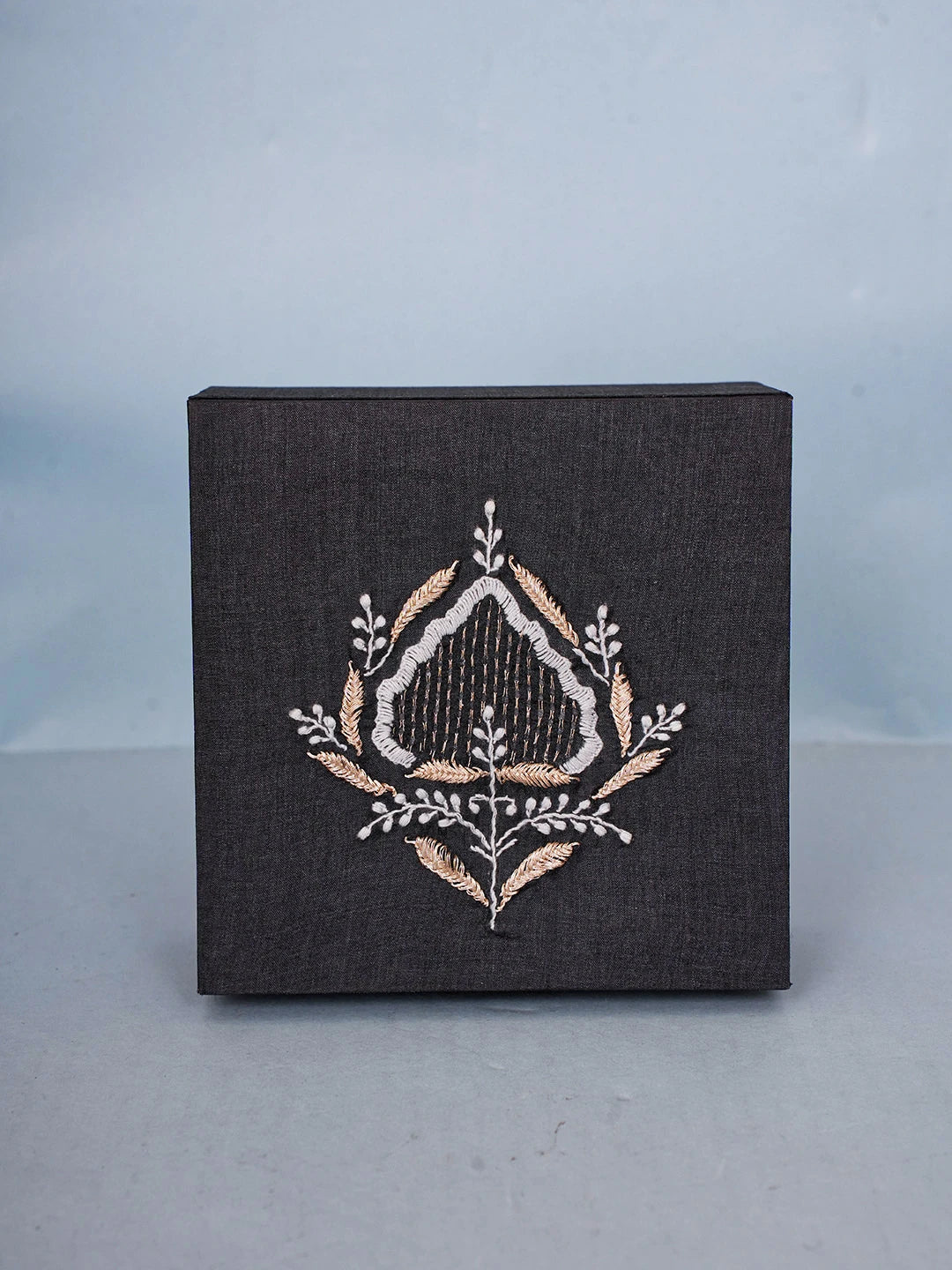 Ada Hand Embroidered Black Silk Lucknowi Chikankari Utility Box With Zari Work 01A589748