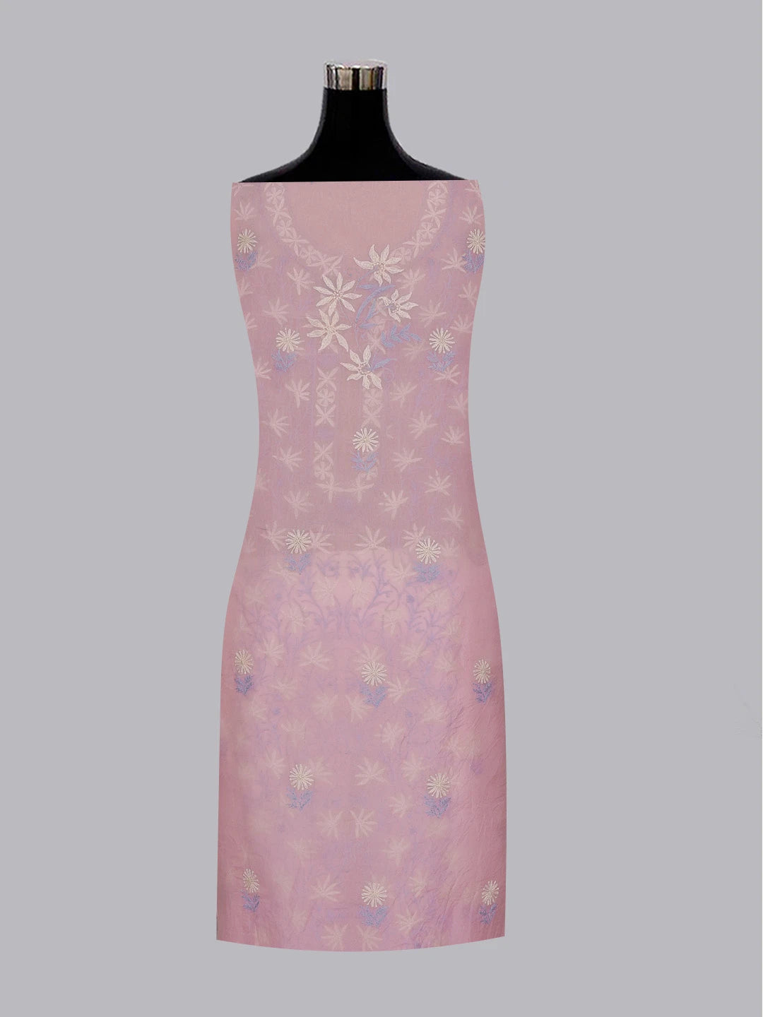 Ada Hand Embroidered Pink Organza Lucknowi Chikankari Unstitched Kurta Dupatta Set With Tepchi Work 01A580479