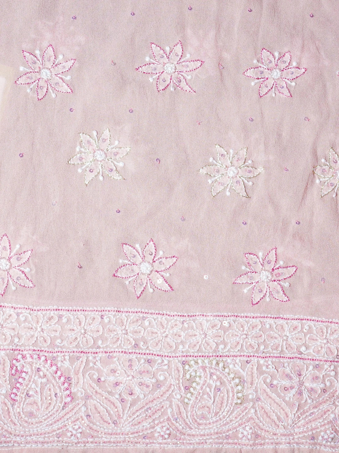 Ada Hand Embroidered Cherry Blossom Pink Pure Georgette Lucknowi Chikankari Semi-Stitched Anarkali Kurta Dupatta Set With Cutdana Work 01A552050