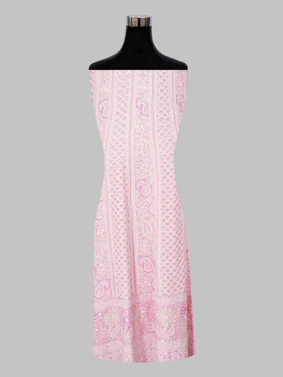 Ada Hand Embroidered Cherry Blossom Pink Pure Georgette Lucknowi Chikankari Semi-Stitched Anarkali Kurta Dupatta Set With Cutdana Work 01A552050
