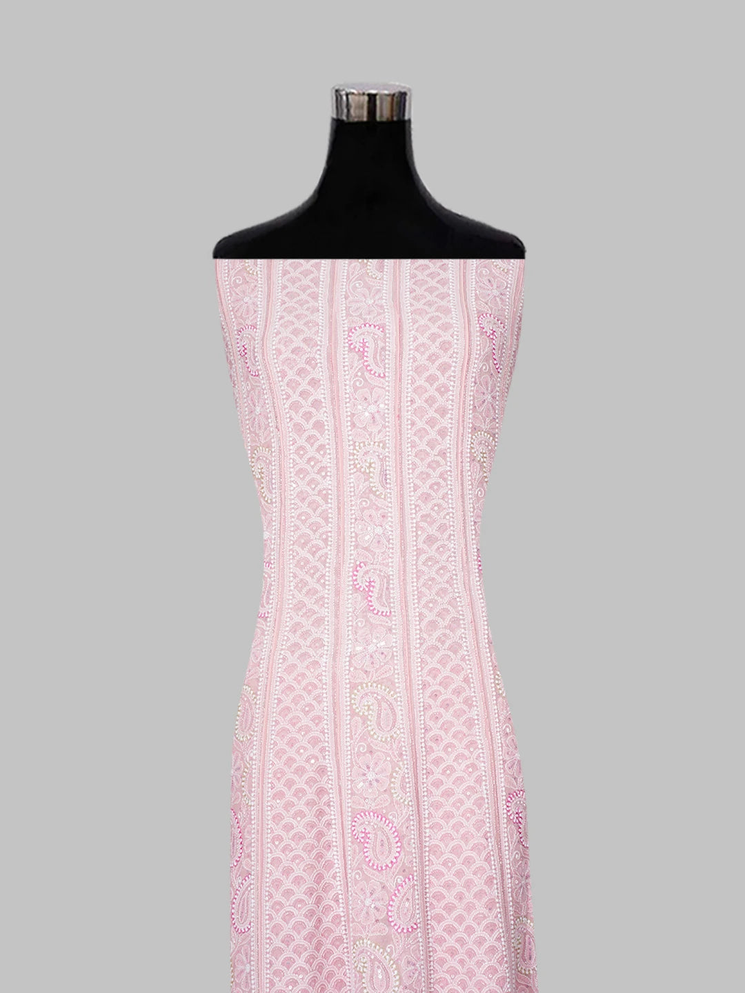 Ada Hand Embroidered Cherry Blossom Pink Pure Georgette Lucknowi Chikankari Semi-Stitched Anarkali Kurta Dupatta Set With Cutdana Work 01A552050