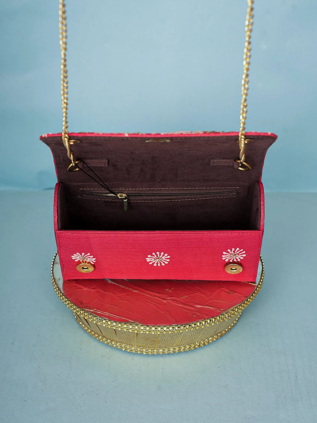 Ada Hand Embroidered Crimson Red Silk Lucknowi Chikankari Clutch With Zari Work 01A589698