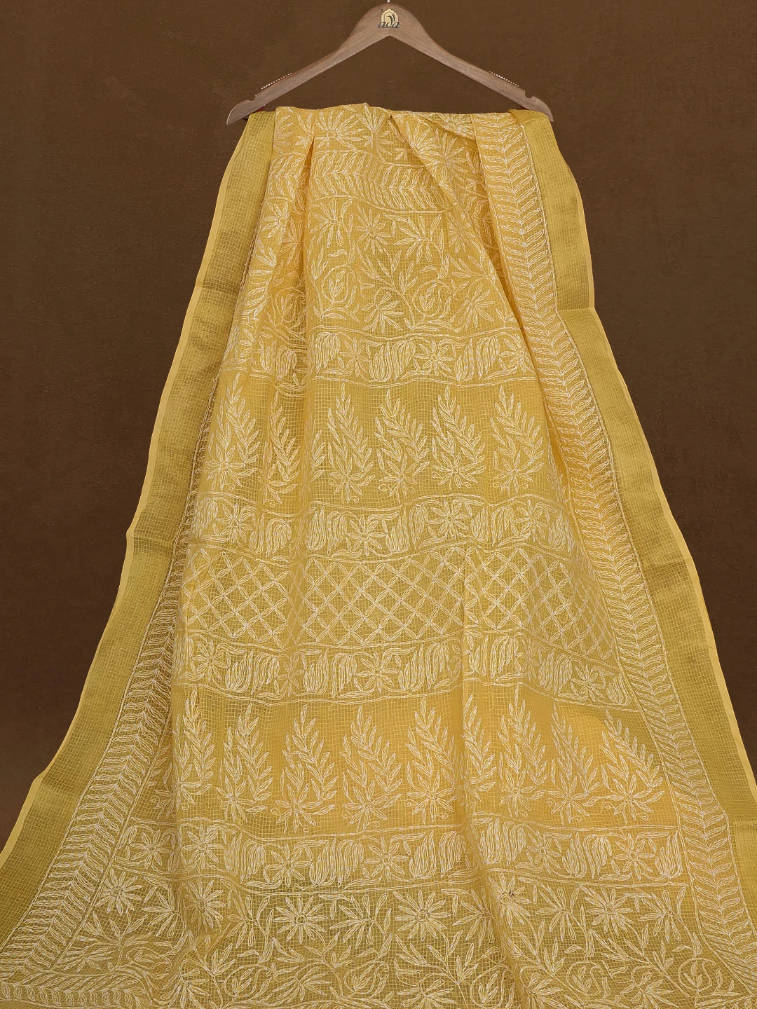 Ada Hand Embroidered Yellow Kota Lucknowi Chikankari Saree With Blouse 01A590937