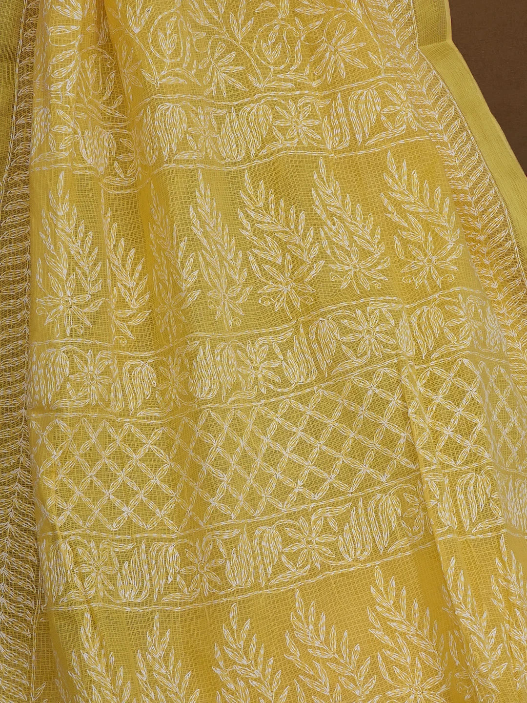 Ada Hand Embroidered Yellow Kota Lucknowi Chikankari Saree With Blouse 01A590937