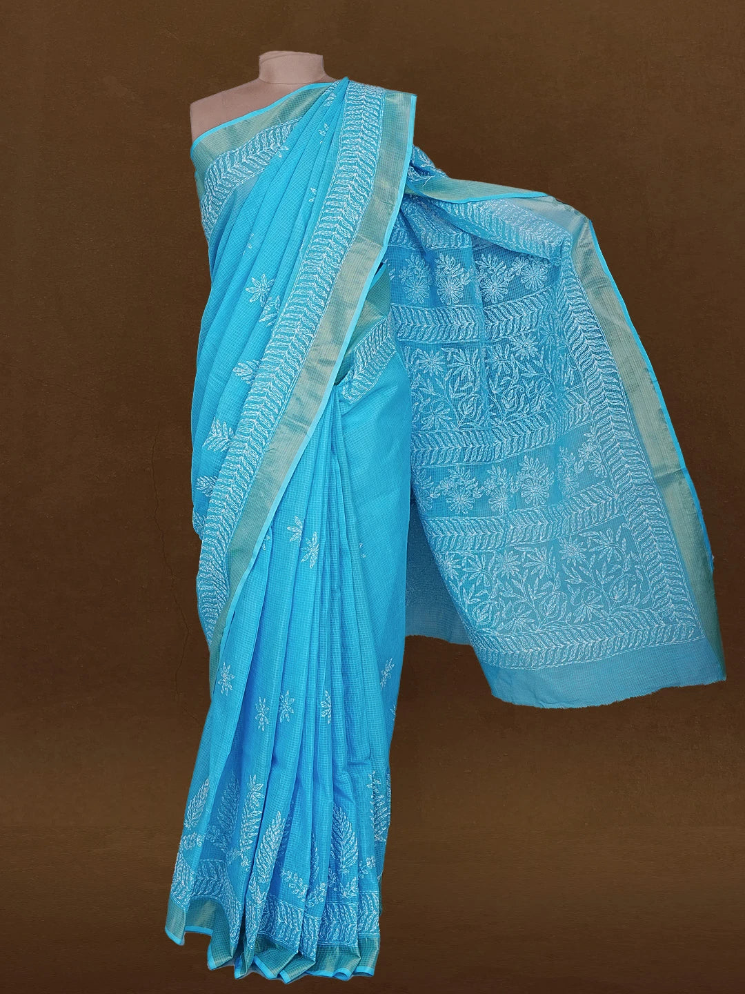 Ada Hand Embroidered Blue Kota Lucknowi Chikankari Saree With Blouse 01A591006