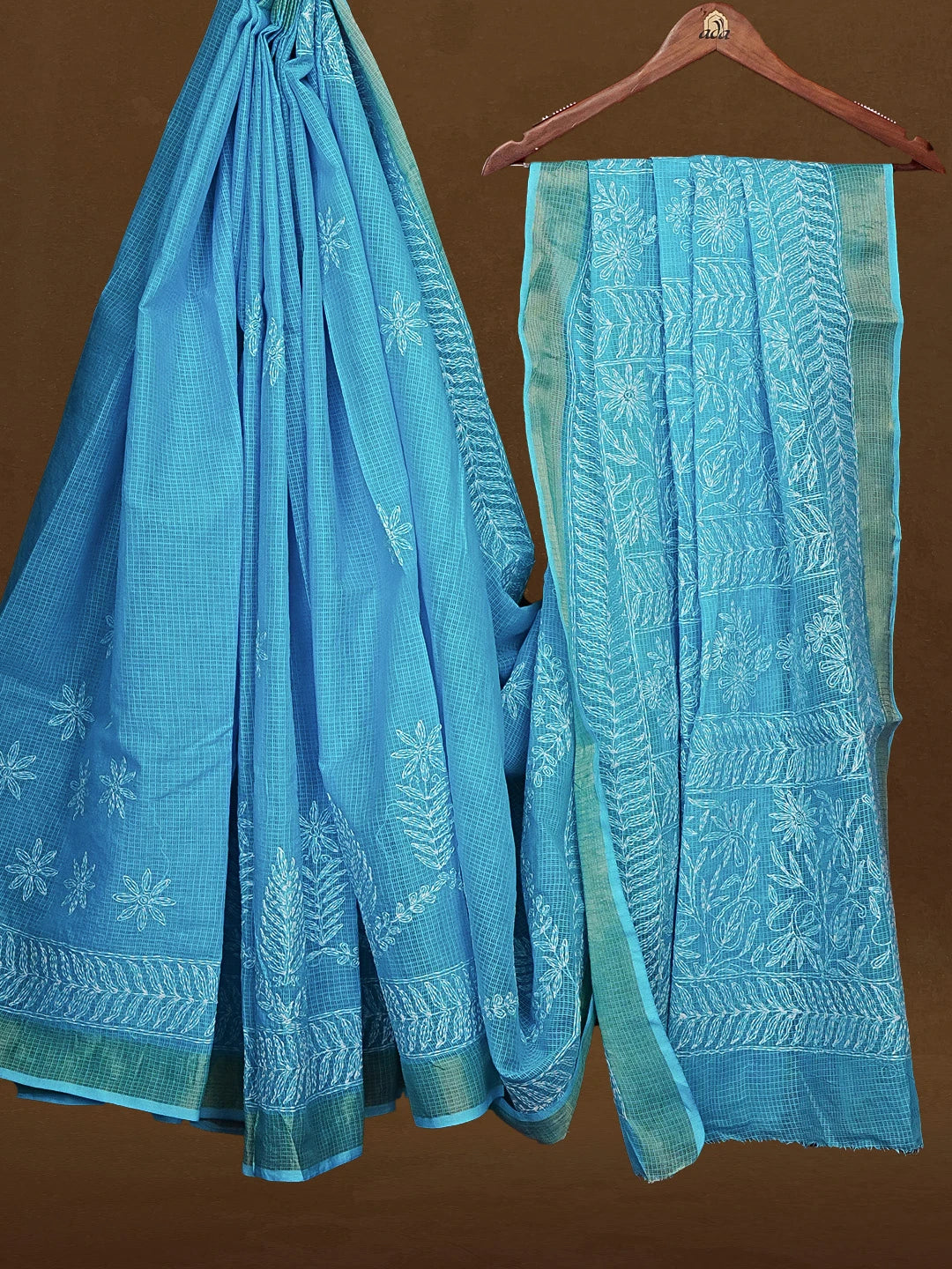 Ada Hand Embroidered Blue Kota Lucknowi Chikankari Saree With Blouse 01A591006