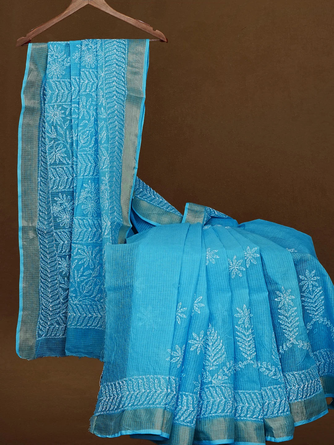 Ada Hand Embroidered Blue Kota Lucknowi Chikankari Saree With Blouse 01A591006