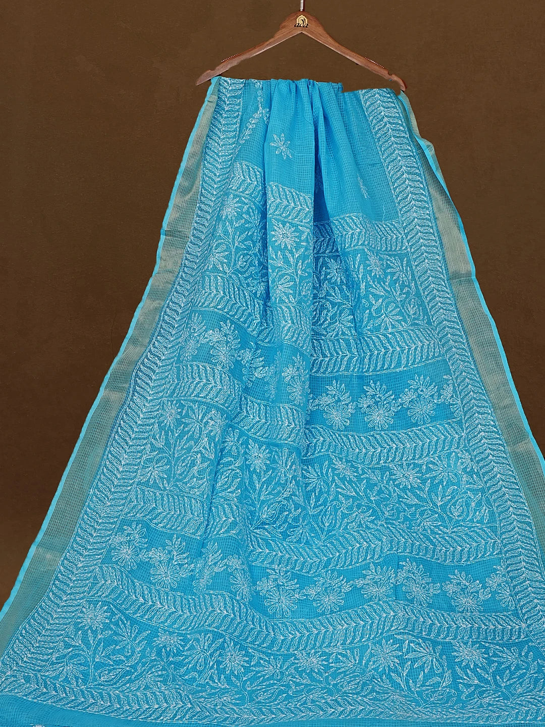 Ada Hand Embroidered Blue Kota Lucknowi Chikankari Saree With Blouse 01A591006