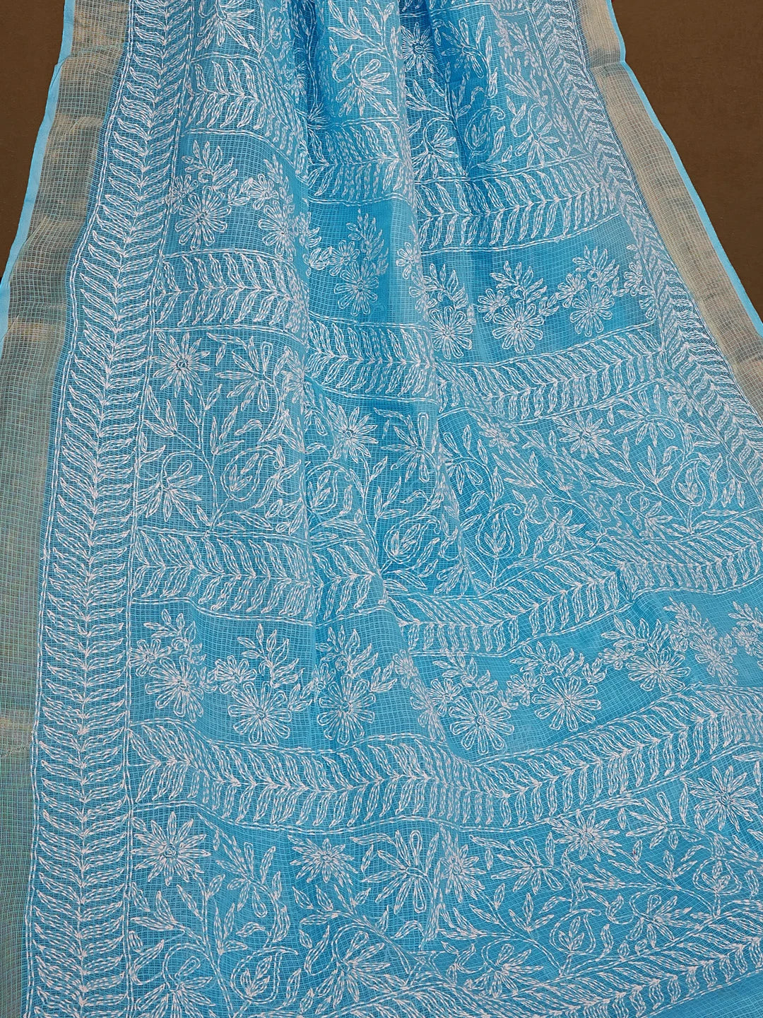 Ada Hand Embroidered Blue Kota Lucknowi Chikankari Saree With Blouse 01A591006