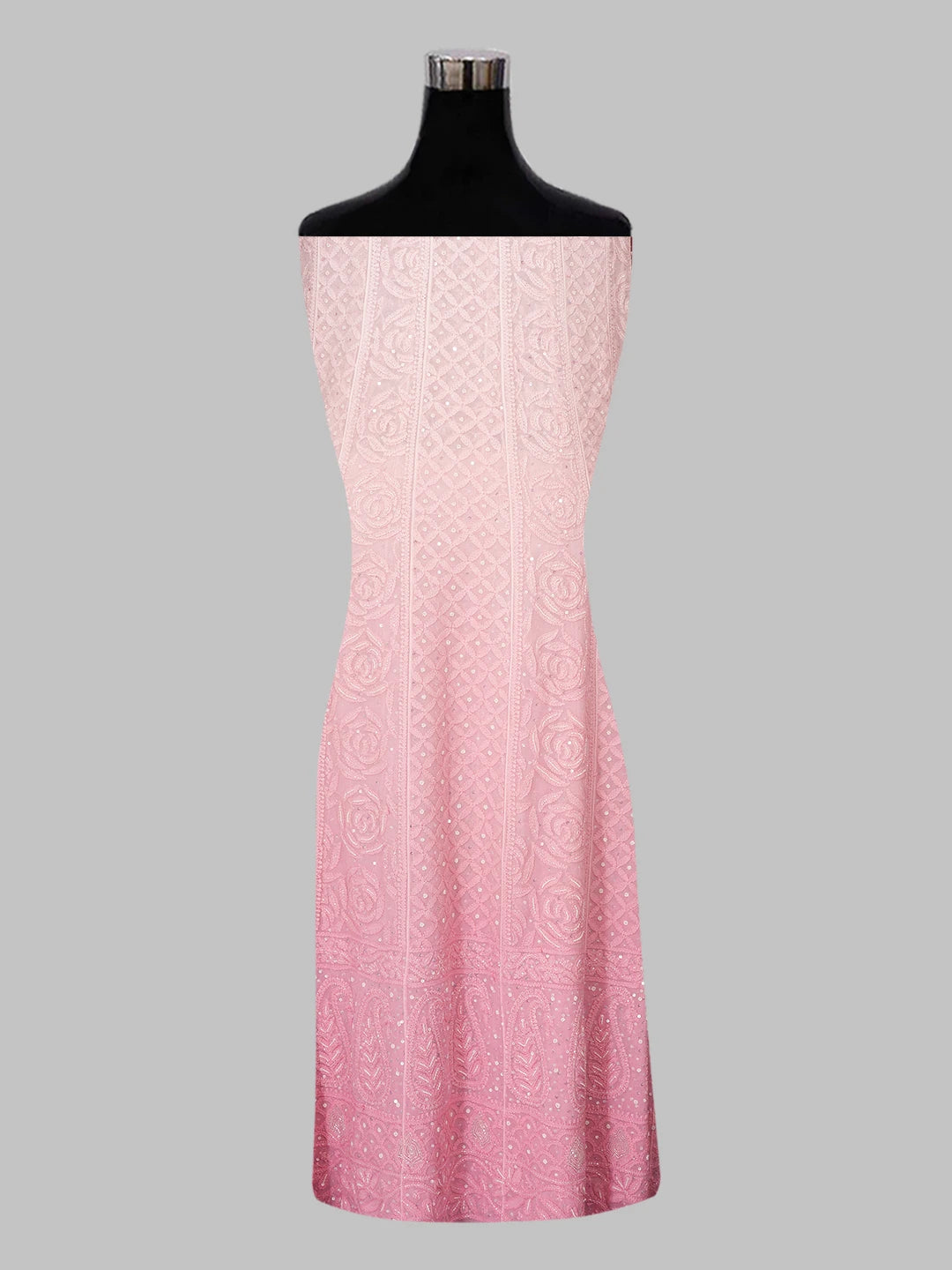 Ada Hand Embroidered Ombre Shade Of Salmon Pink & Tea Rose Pink Viscose Georgette Lucknowi Chikankari Semi-Stitched Anarkali Kurta Dupatta Set With Sequinned Work 01A558672