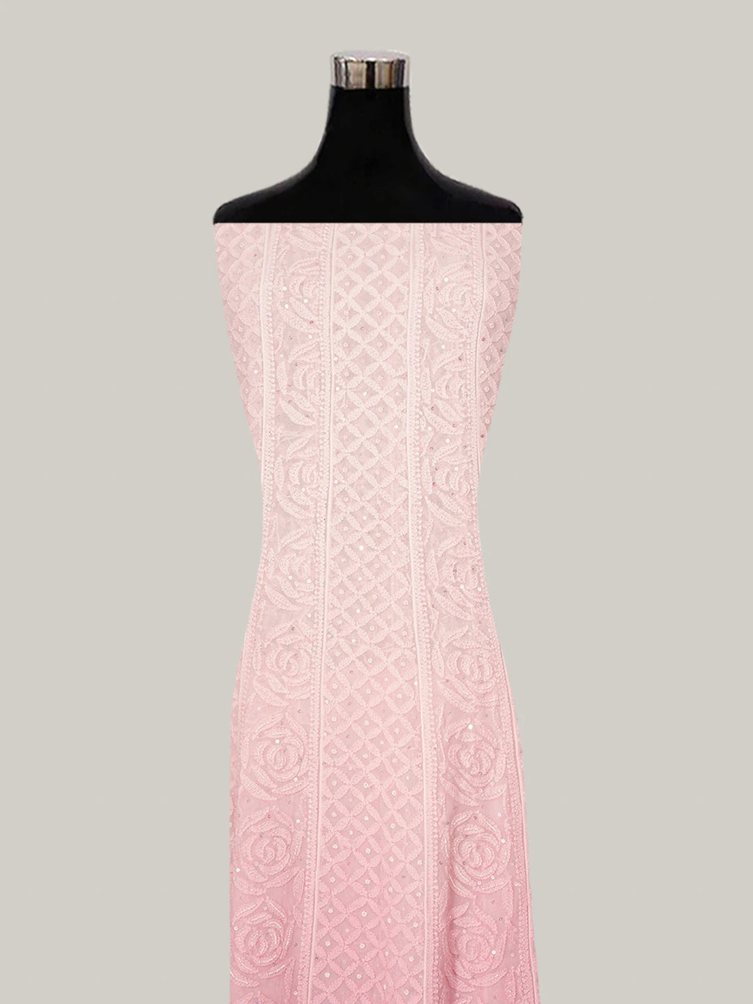Ada Hand Embroidered Ombre Shade Of Salmon Pink & Tea Rose Pink Viscose Georgette Lucknowi Chikankari Semi-Stitched Anarkali Kurta Dupatta Set With Sequinned Work 01A558672
