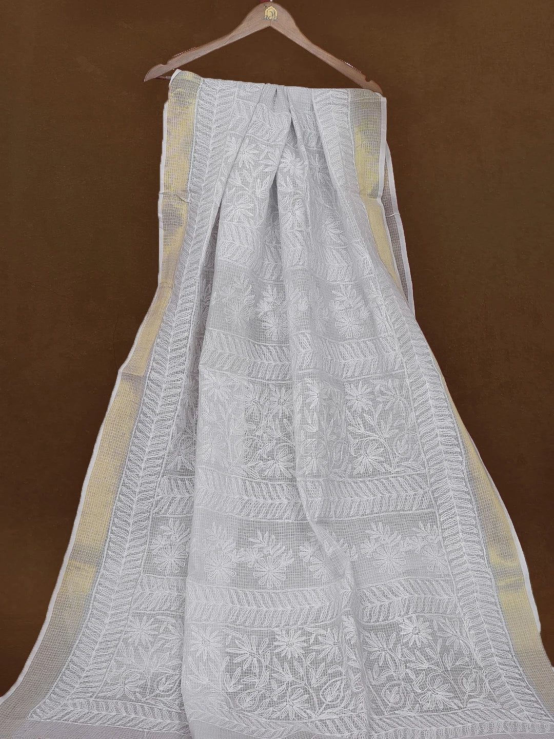 Ada Hand Embroidered Light Grey Kota Lucknowi Chikankari Saree With Blouse 01A590996