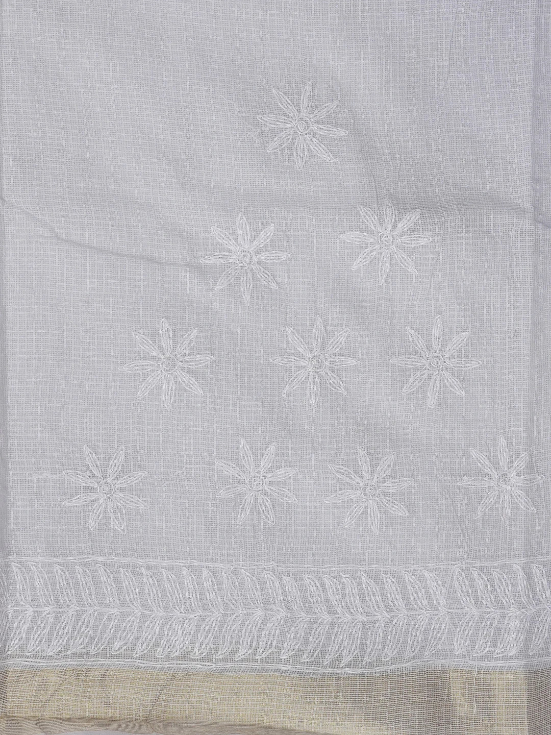 Ada Hand Embroidered Light Grey Kota Lucknowi Chikankari Saree With Blouse 01A590996