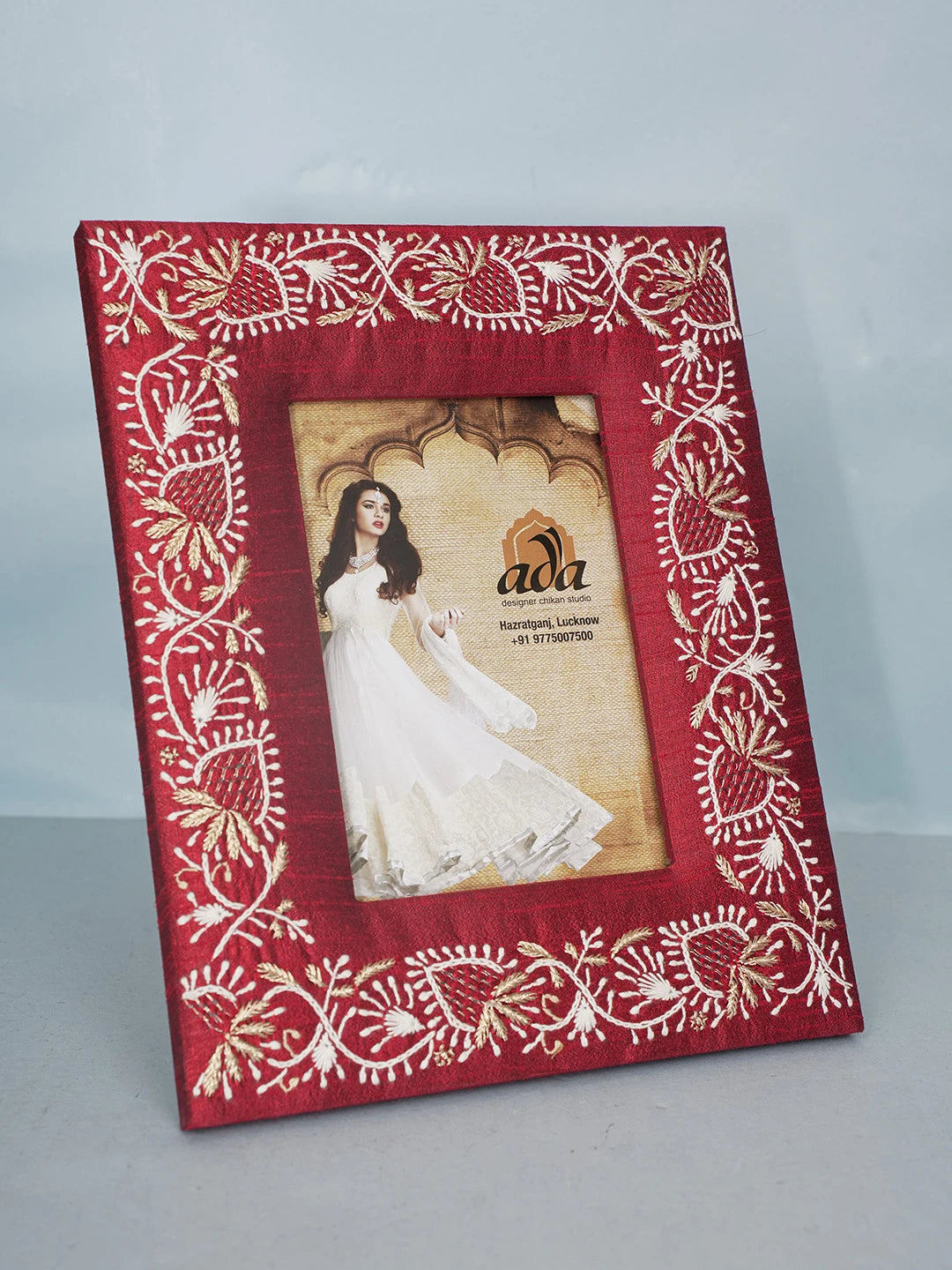 Ada Hand Embroidered Maroon Silk Lucknowi Chikankari Frame With Zari Work 01A591255