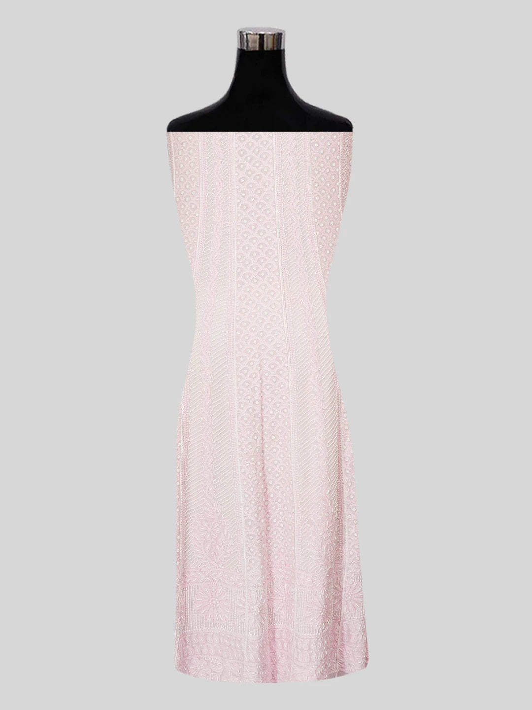 Ada Hand Embroidered Fairy Tale Pink Viscose Georgette Lucknowi Chikankari Semi-Stitched Anarkali Kurta Dupatta Set With Pearl Work 01A553910