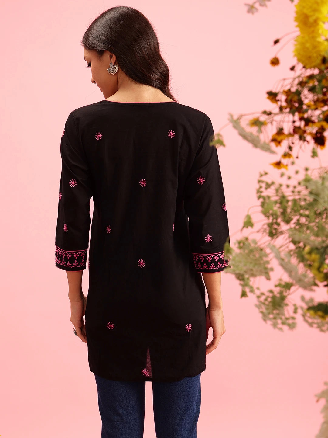 Ada Hand Embroidered Black Cotton Lucknowi Chikankari Straight Kurti A911371