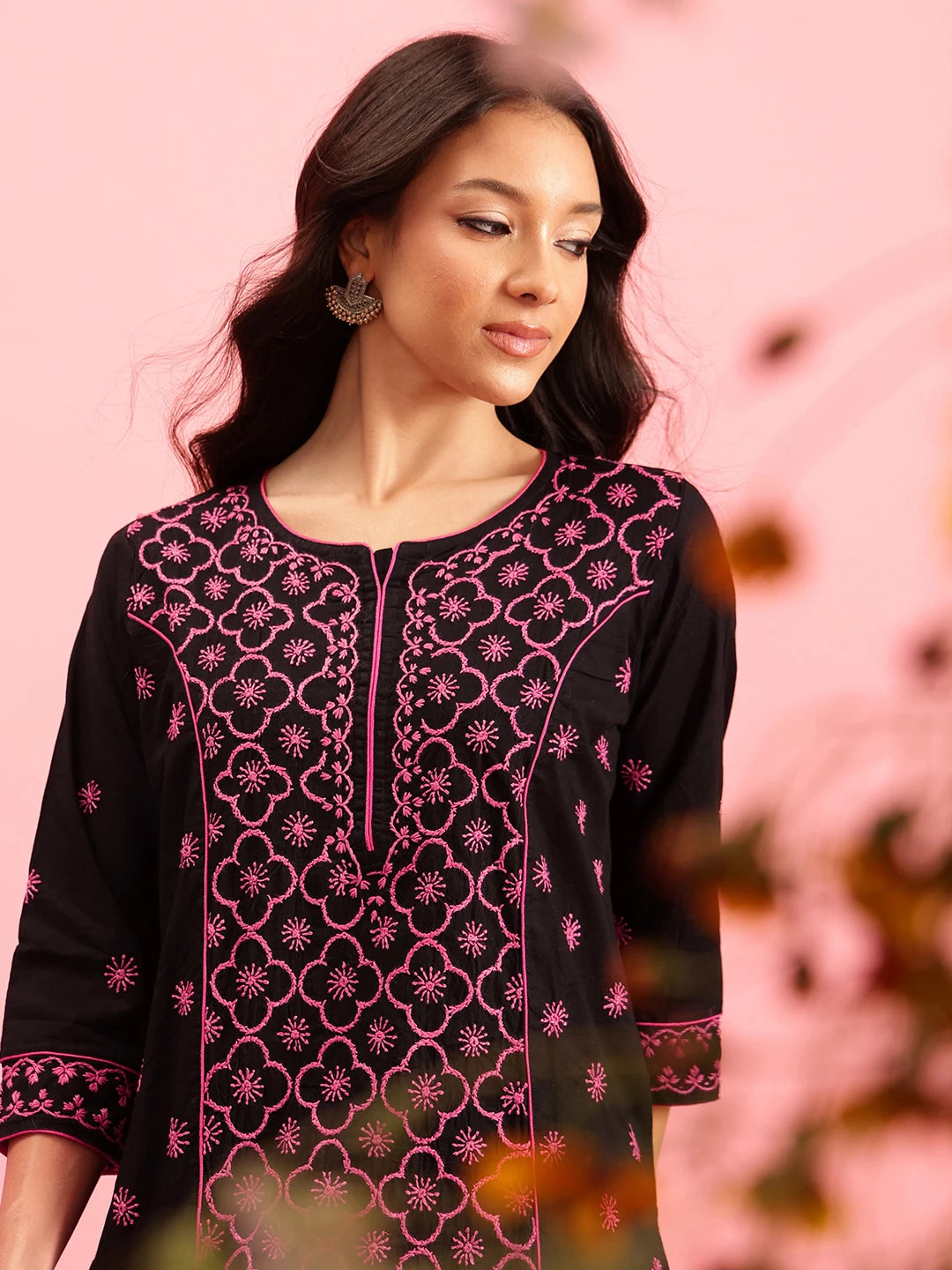 Ada Hand Embroidered Black Cotton Lucknowi Chikankari Straight Kurti A911371