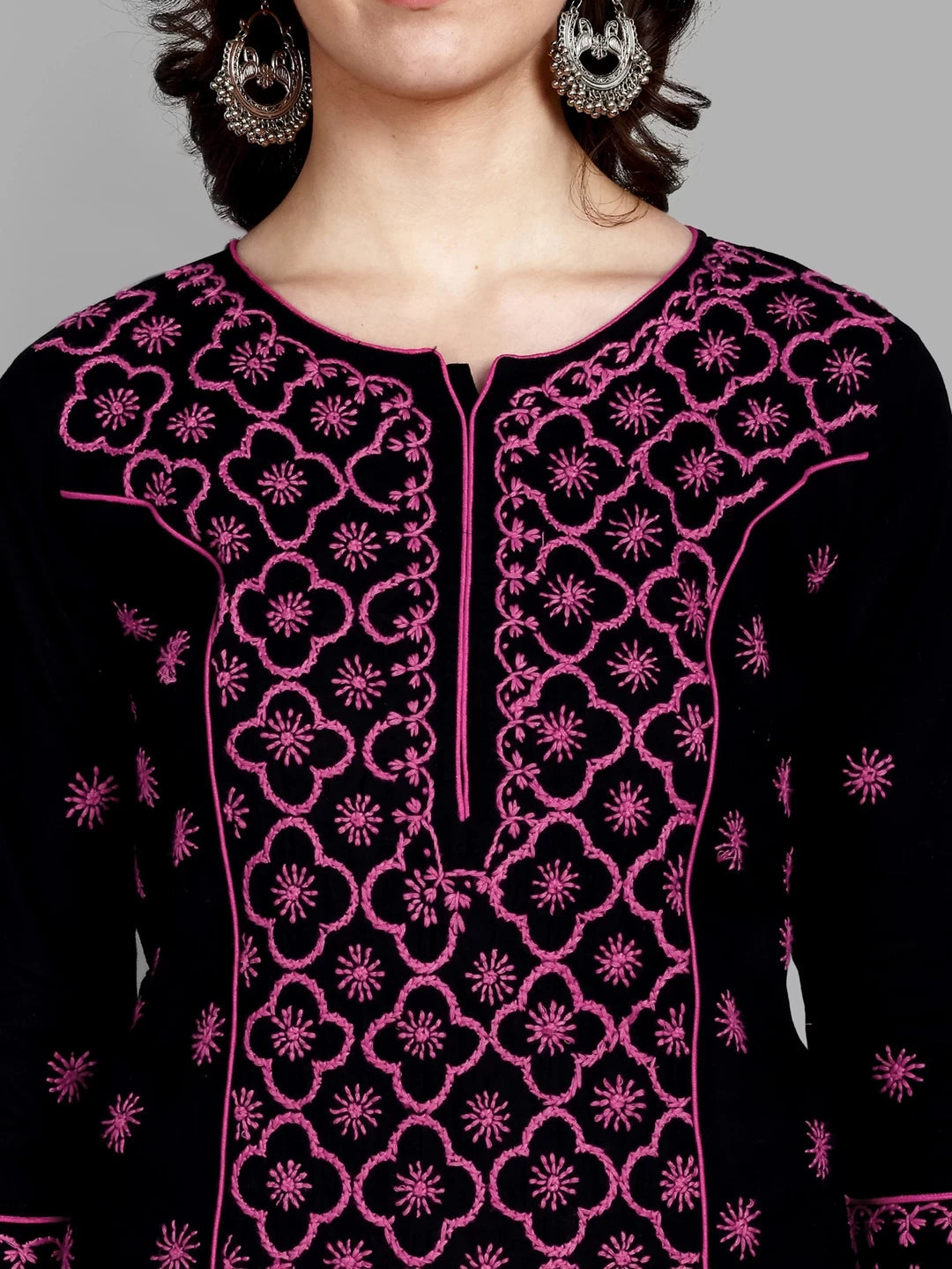 Ada Hand Embroidered Black Cotton Lucknowi Chikankari Straight Kurti A911371
