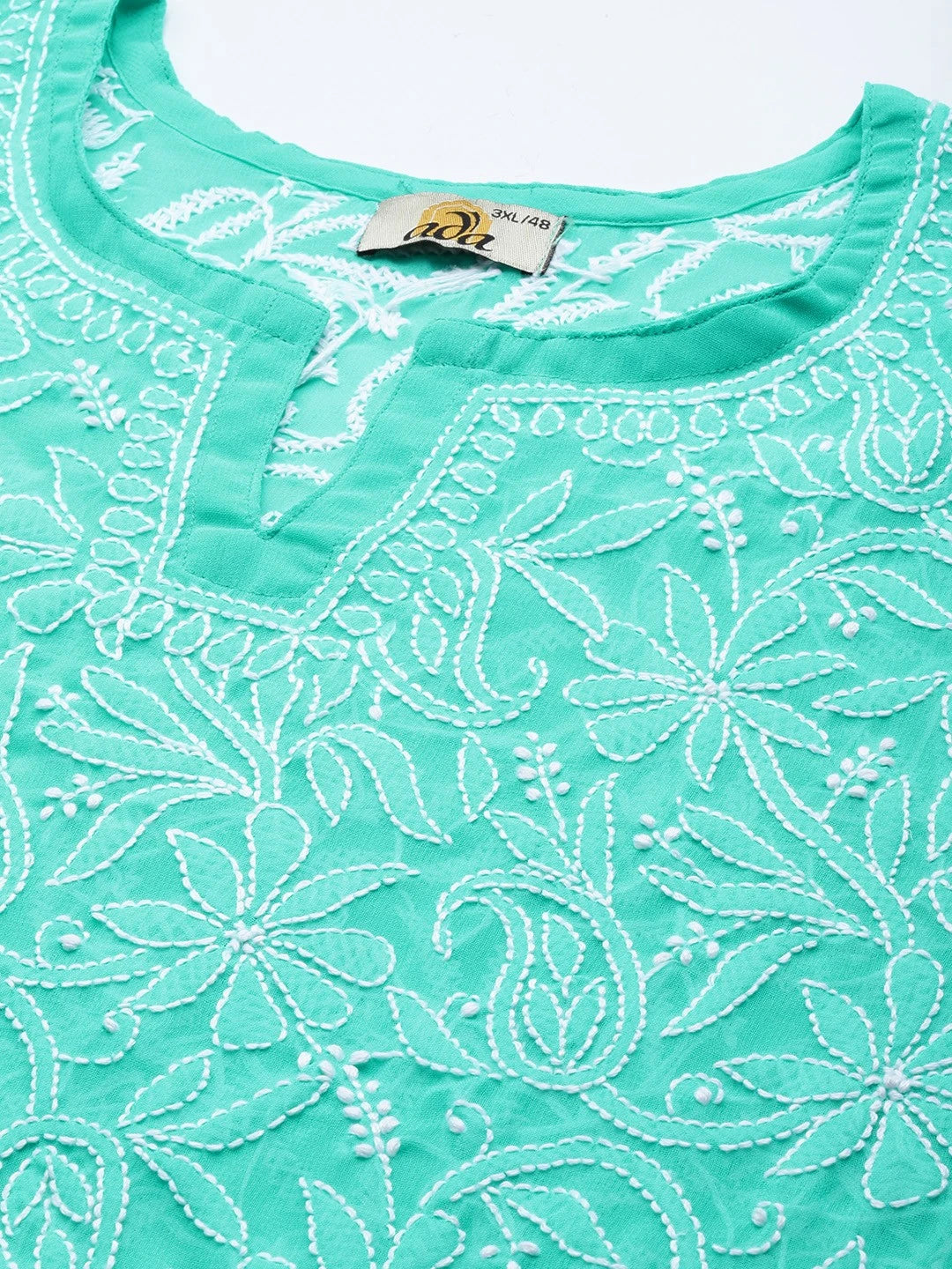 Ada Hand Embroidered Sea Green Georgette Lucknowi Chikankari Straight Kurti A911224