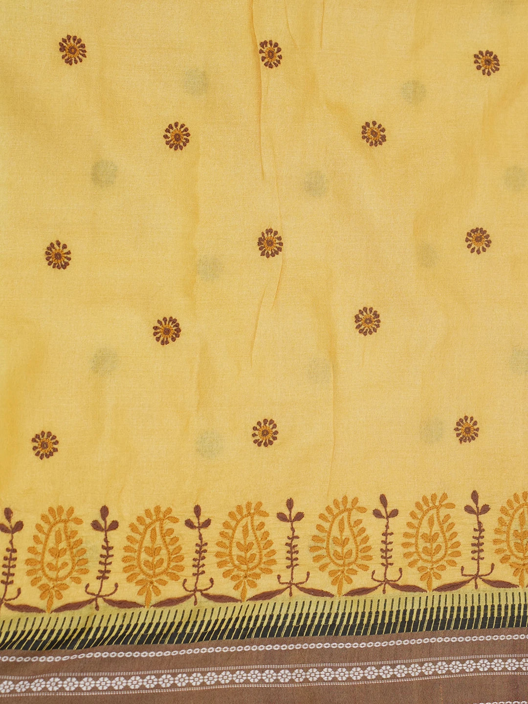 Ada Hand Embroidered Mustard Silk Lucknowi Chikankari Saree /Blouse With Zari Work 01A352952