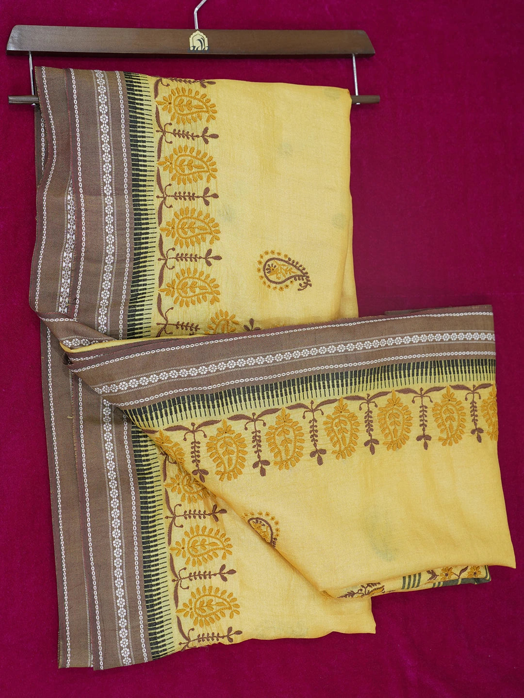 Ada Hand Embroidered Mustard Silk Lucknowi Chikankari Saree /Blouse With Zari Work 01A352952