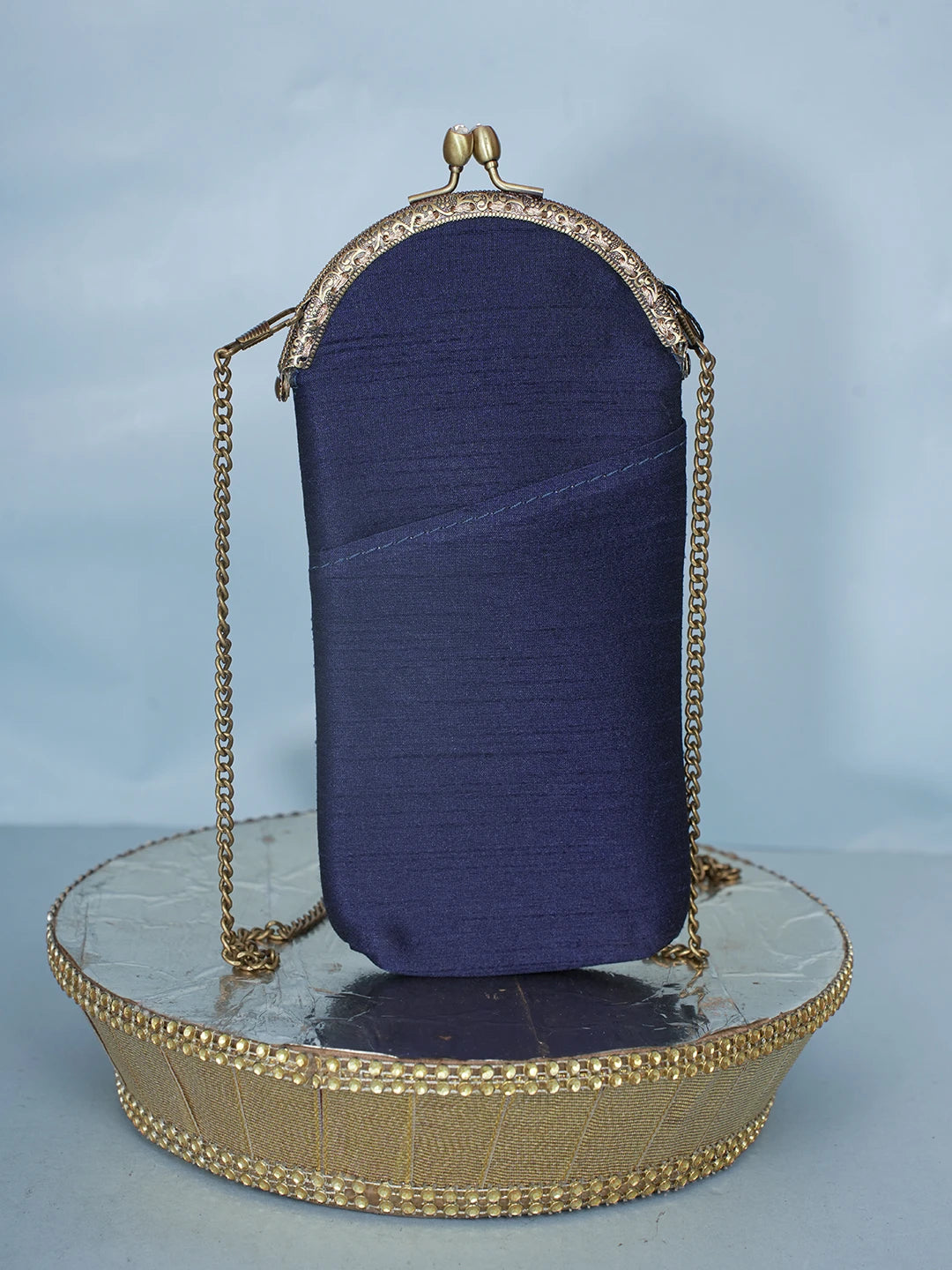 Ada Hand Embroidered Navy Blue Silk Lucknowi Chikankari Mobile Cover With Zari Work 01A582405