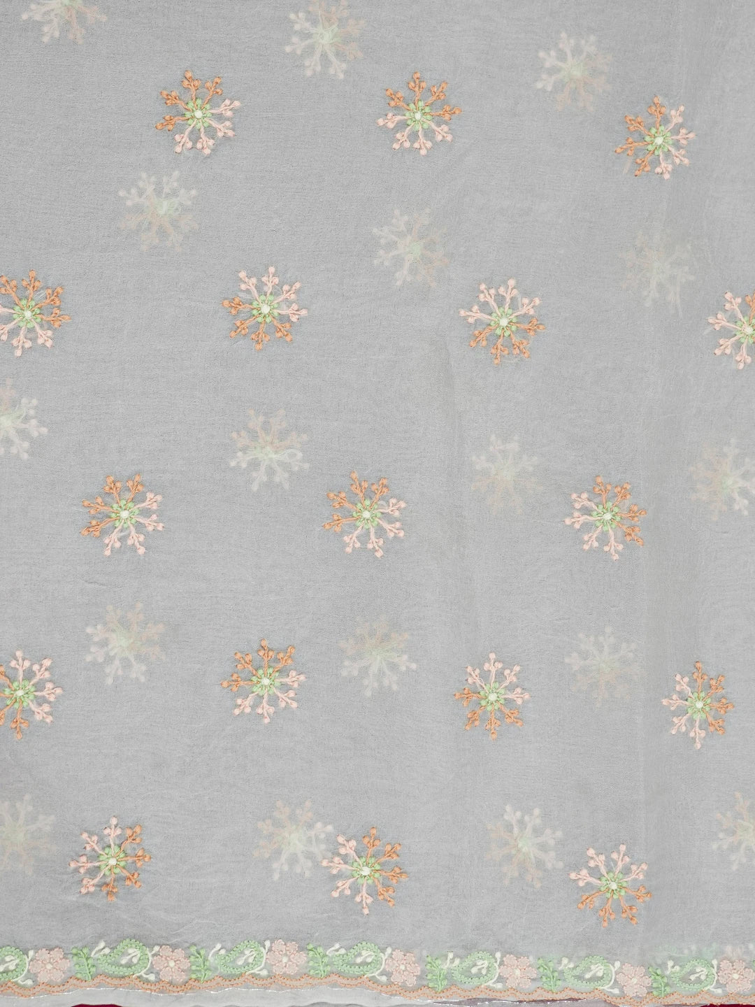 Ada Hand Embroidered Grey Organza Lucknowi Chikankari Saree and Blouse 01A580476