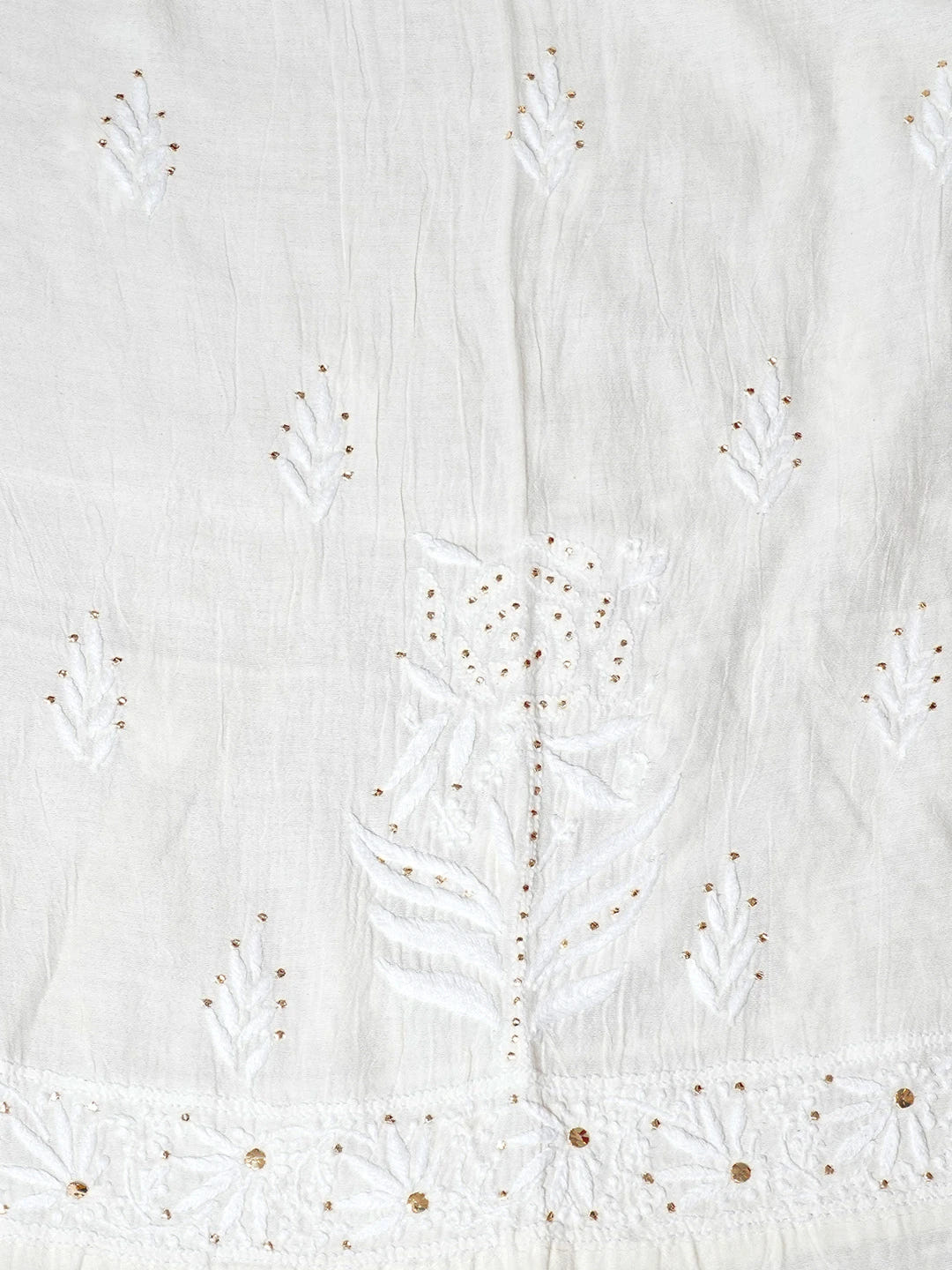 Ada Hand Embroidered Cornsilk White Chanderi Lucknowi Chikankari Semi-Stitched Anarkali Kurta Dupatta Set With Muqaish Work 01A586927