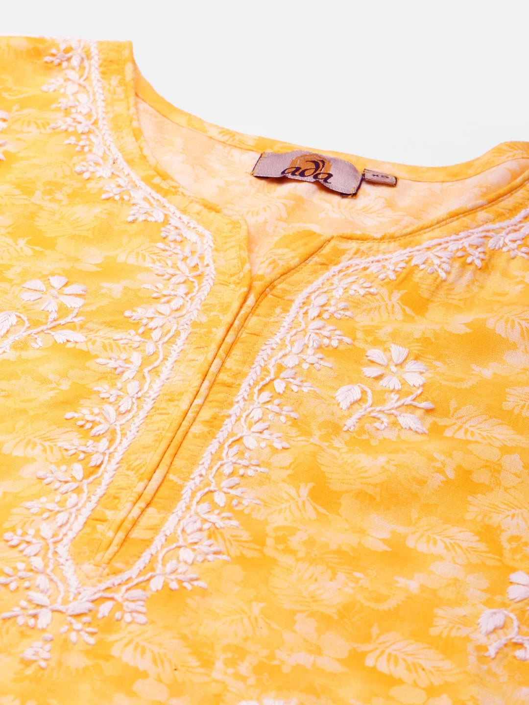 Ada Hand Embroidered Yellow Cotton Lucknow Chikankari Straight Kurta A411379