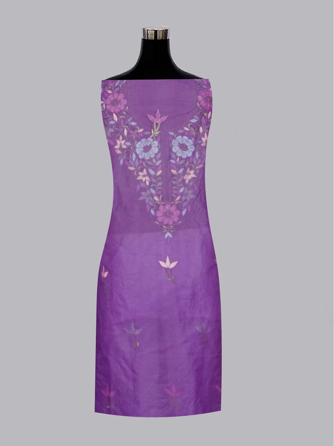 Ada Hand Embroidered Purple Organza Lucknowi Chikankari Unstitched Kurta Dupatta Set With Parsi Work 01A582329