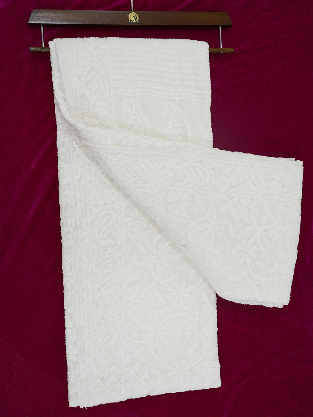 Ada Hand Embroidered White Pure Georgette Lucknowi Chikankari Saree with Blouse 01A580356
