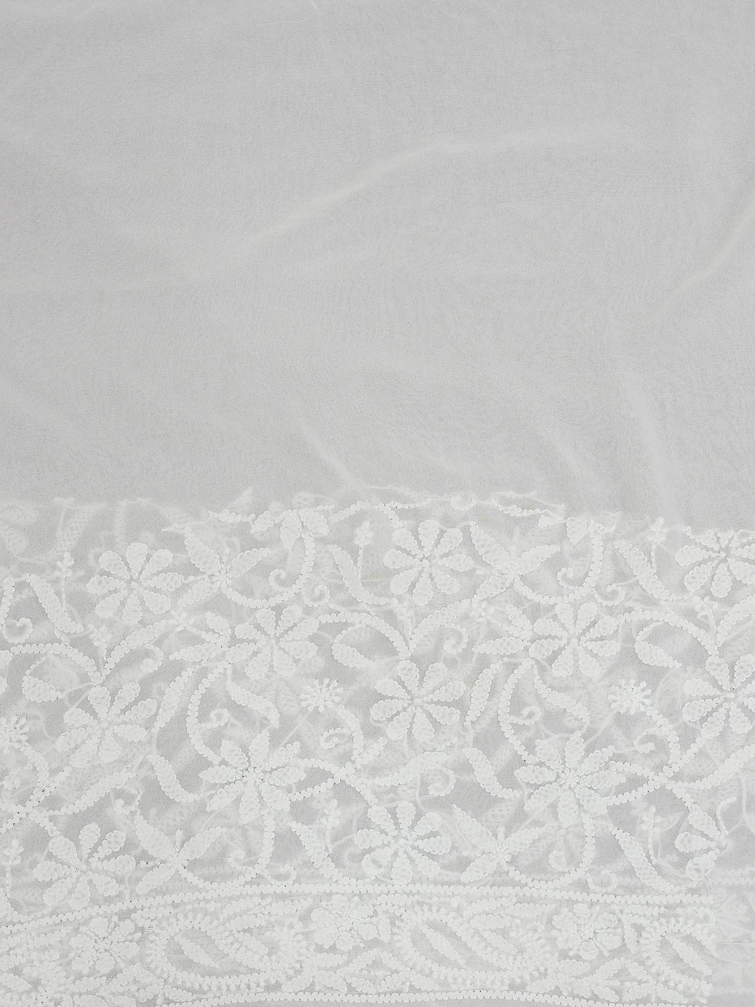 Ada Hand Embroidered White Pure Georgette Lucknowi Chikankari Saree with Blouse 01A580356