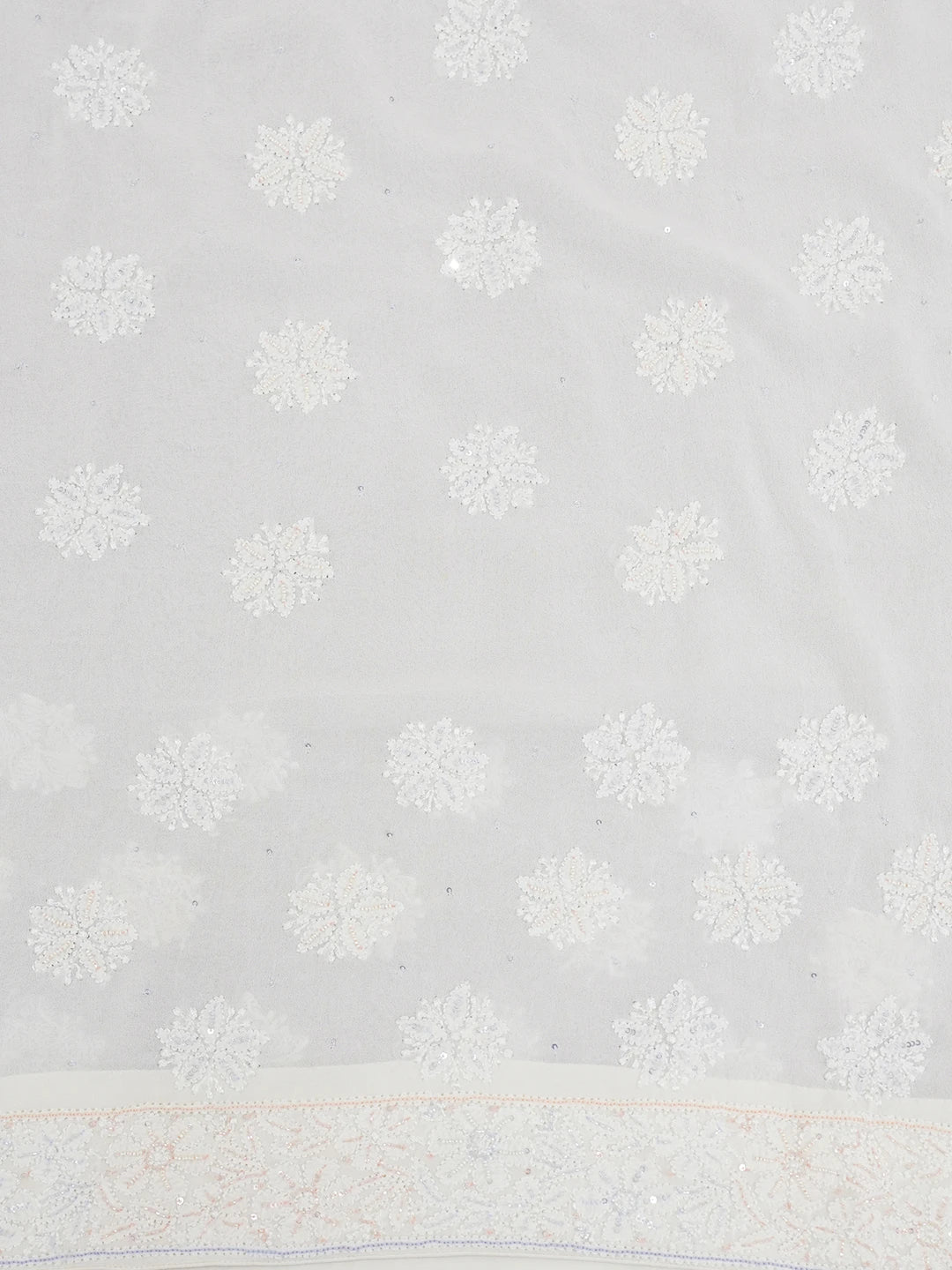 Ada Hand Embroidered Off White Pure Georgette Lucknowi Chikankari Saree/Blouse With Cutdana Work 01A512974