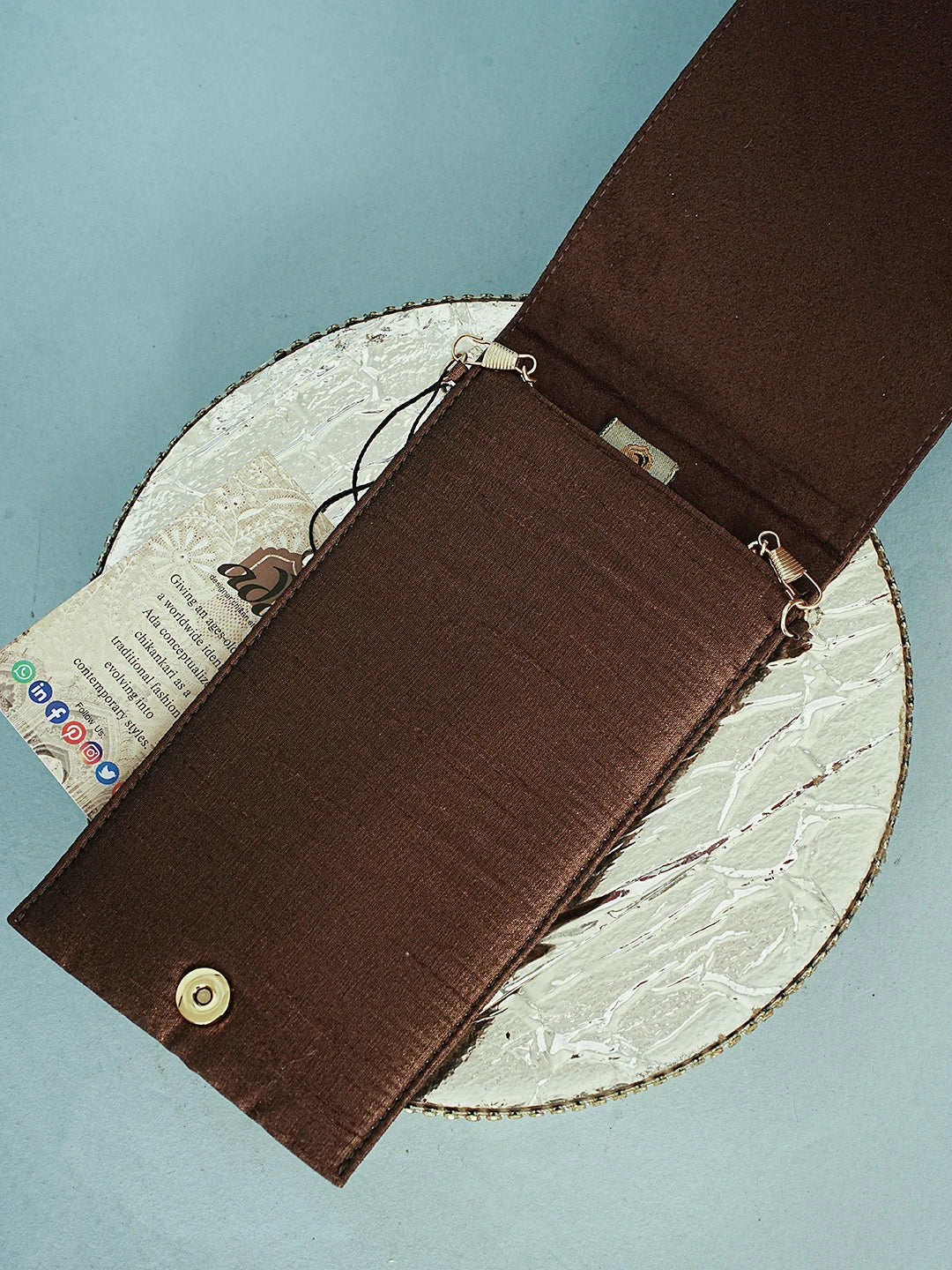 Ada Hand Embroidered Brown Silk Chanderi Lucknowi Chikankari Mobile Cover With Zari Work 01A578224