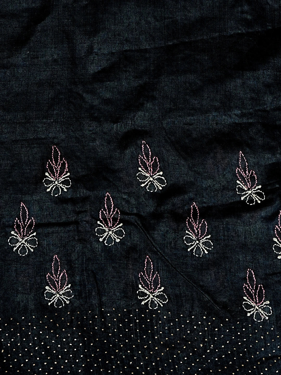 Ada Hand Embroidered Black Silk Lucknowi Chikankari Saree/Blouse with Mukaish Work 0A591612