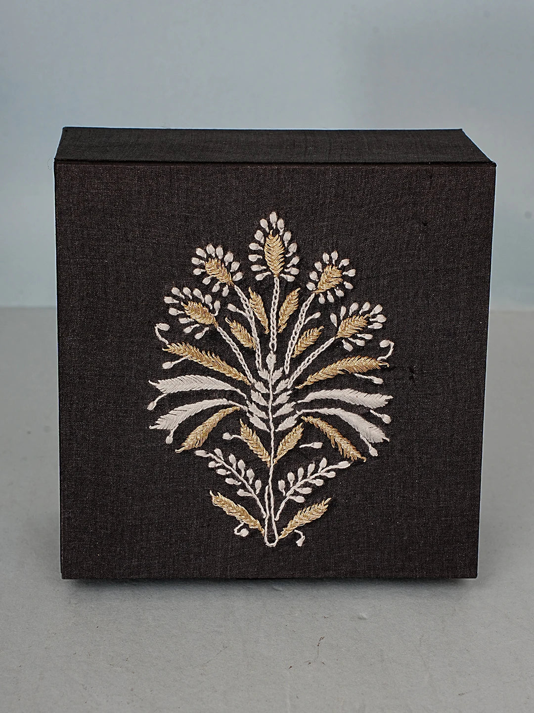 Ada Hand Embroidered Black Silk Lucknowi Chikankari Utility Box With Zari Work 01A589751