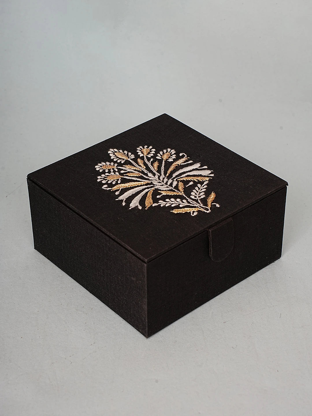 Ada Hand Embroidered Black Silk Lucknowi Chikankari Utility Box With Zari Work 01A589751