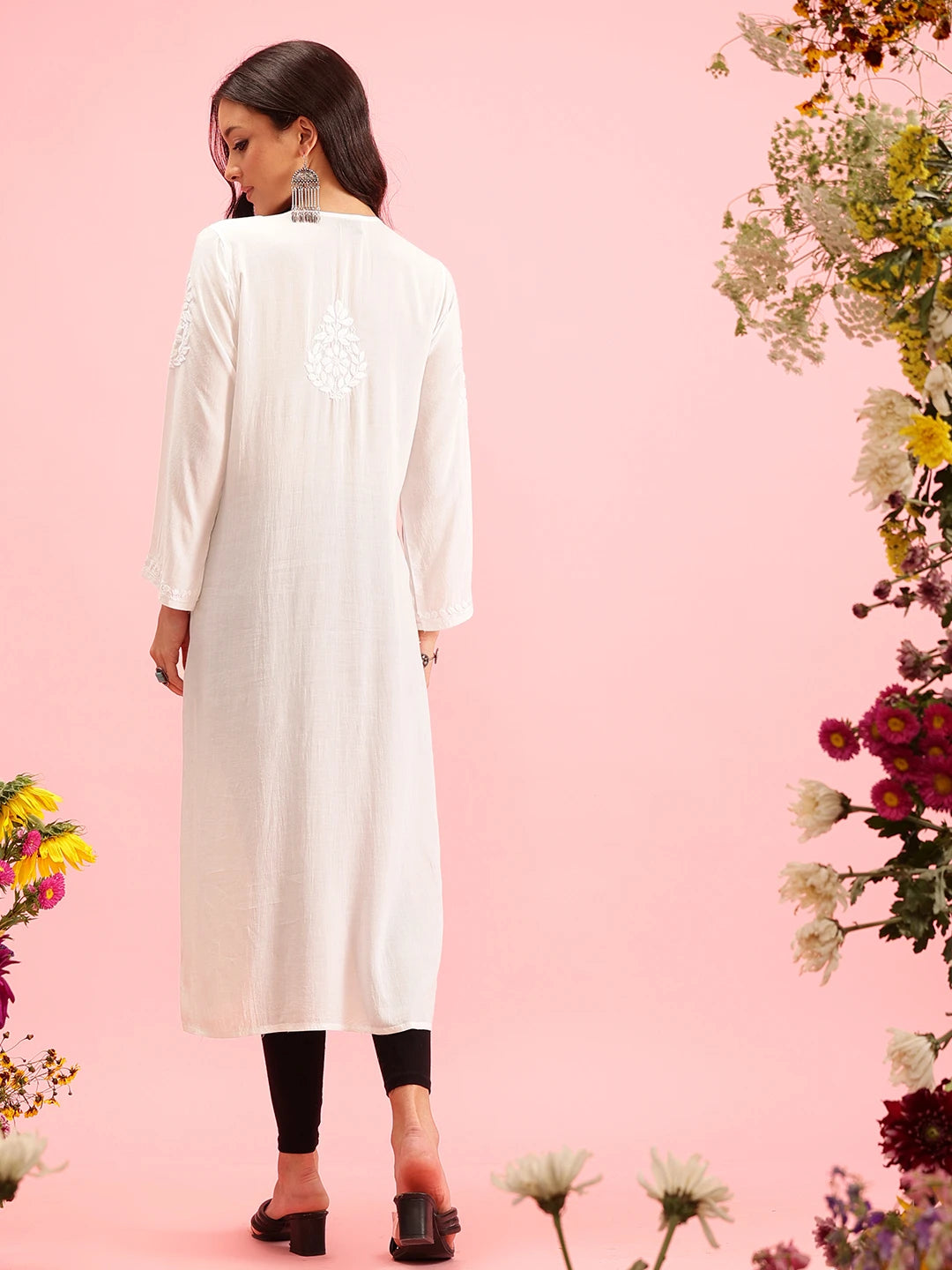 Ada Hand Embroidered White Modal Lucknowi Chikankari Straight Kurta A411632