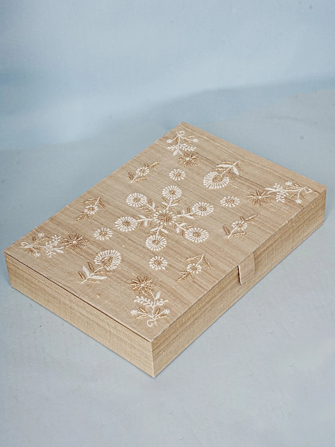 Ada Hand Embroidered Fawn Silk Lucknowi Chikankari Jewellery Box With Zari Work 01A575887