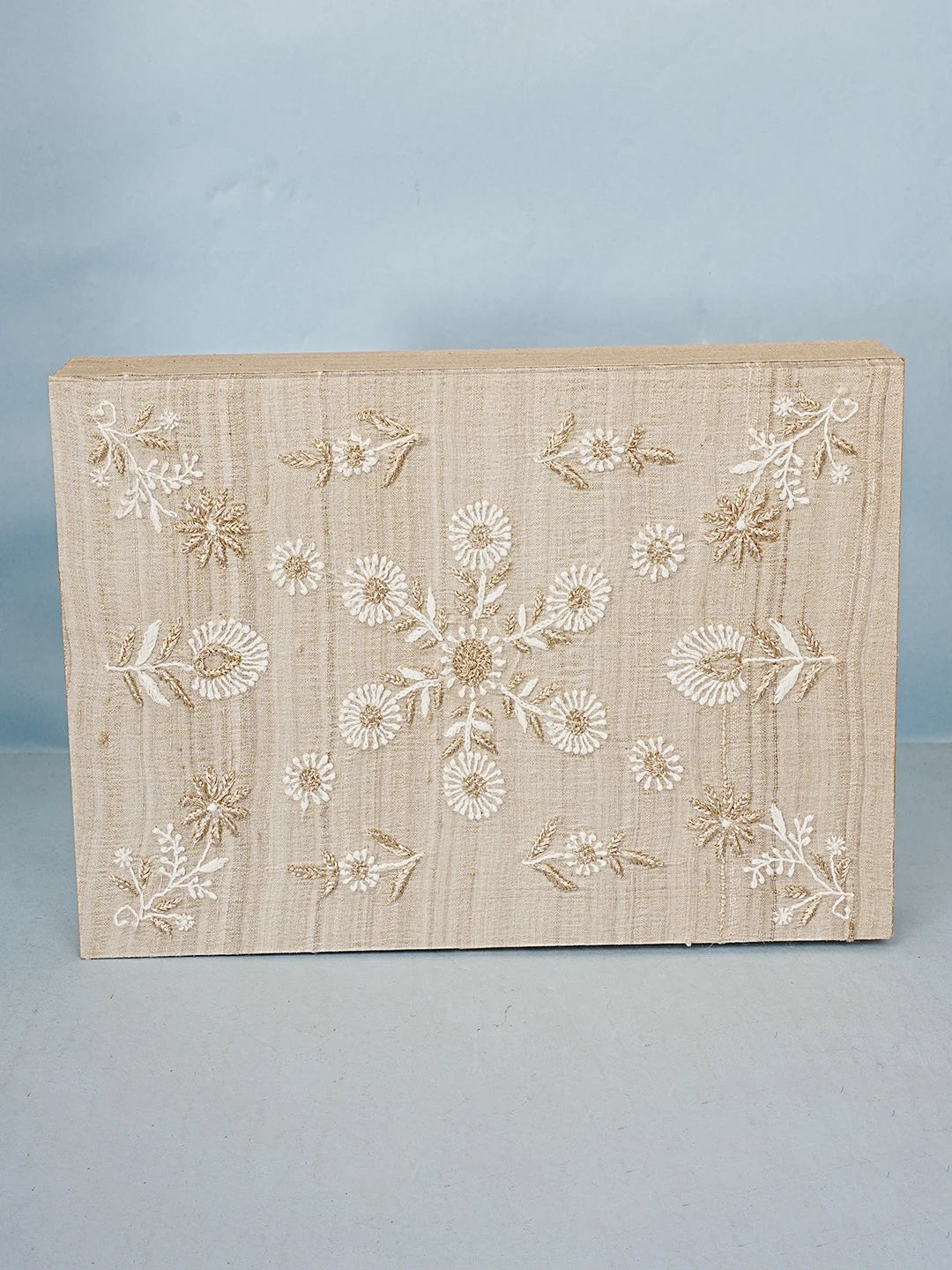 Ada Hand Embroidered Fawn Silk Lucknowi Chikankari Jewellery Box With Zari Work 01A575887