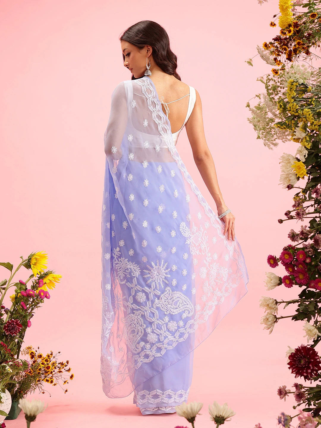 Ada Hand Embroidered Mauve Georgette Lucknowi Chikankari Saree With Blouse A311373