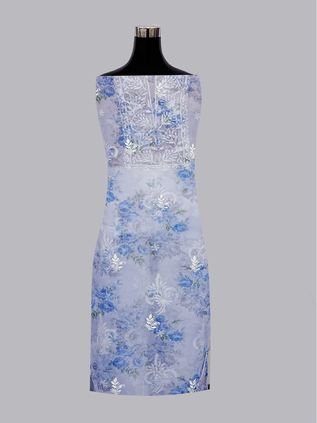 Ada Hand Embroidered Lavender Organza Floral Printed Chikankari Unstitched Kurta Dupatta Set 01A585925