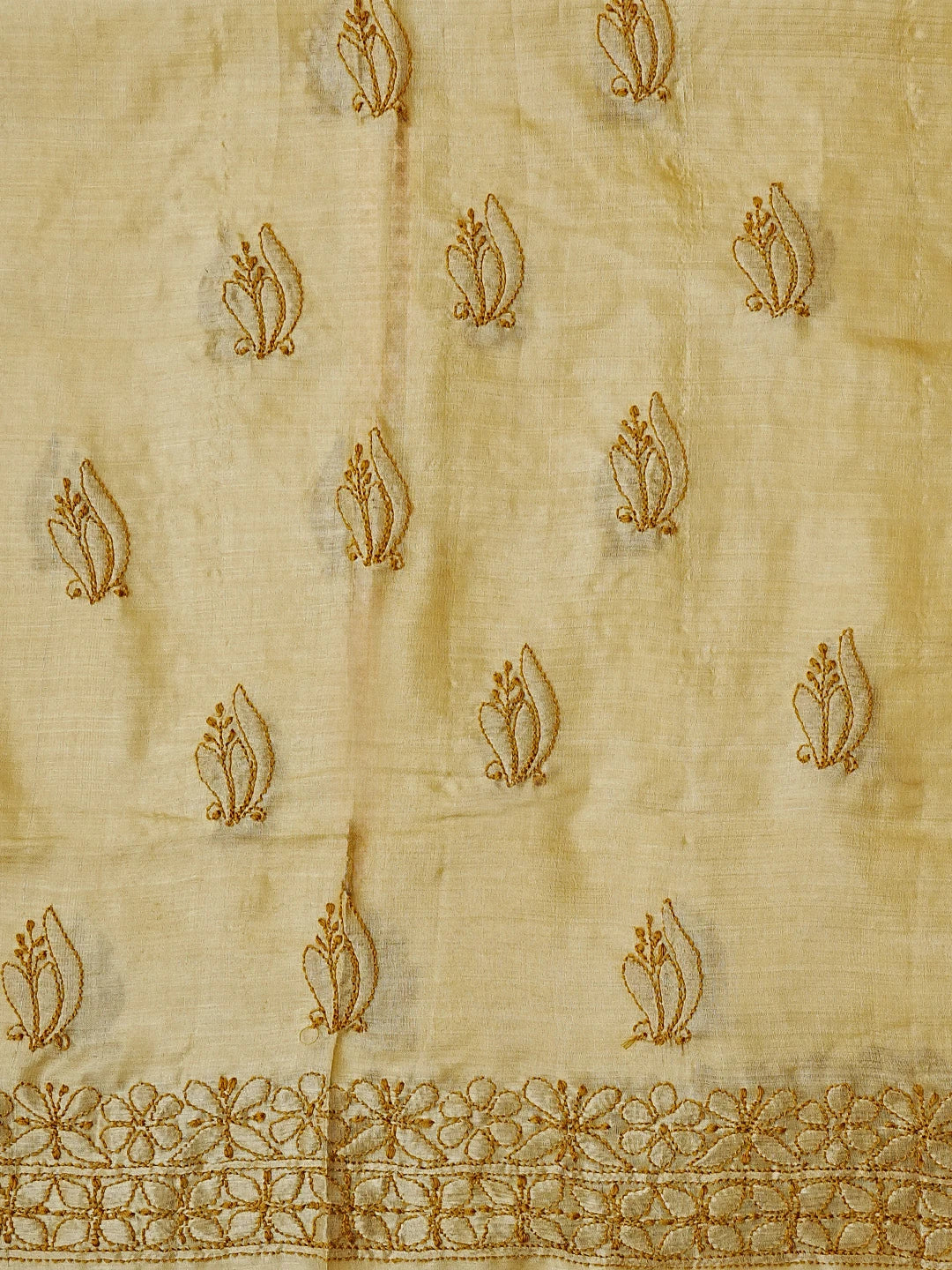 Ada Hand Embroidered Fawn Silk Lucknowi Chikankari Unstitched Suit Piece 01A575453