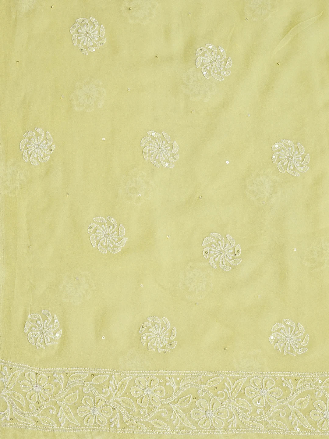 Ada Hand Embroidered Lemon Pure Georgette Lucknowi Chikankari Unstitched Kurta Dupatta Set With Cutdana Work 01A461743