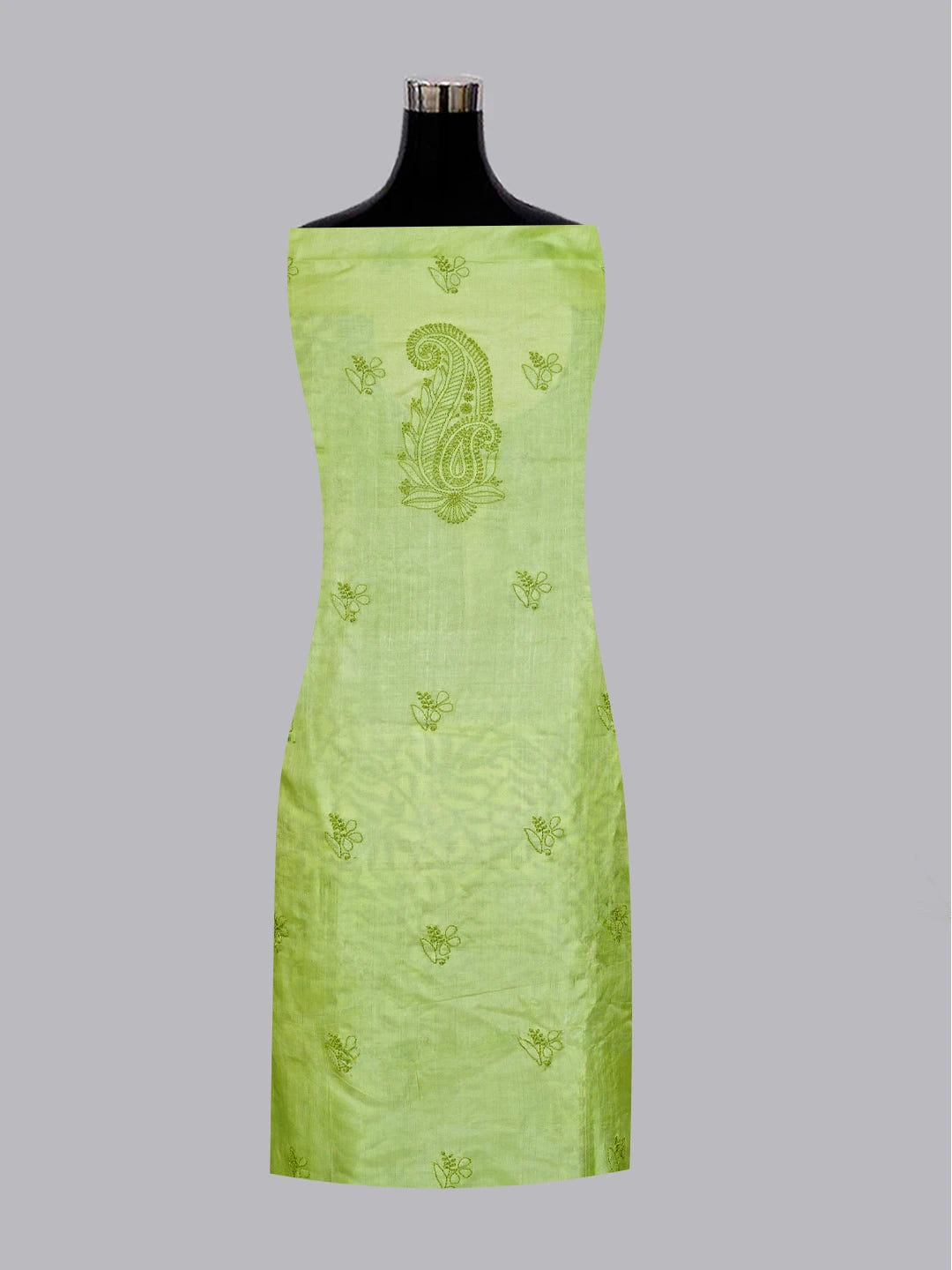Ada Hand Embroidered Green Silk Lucknowi Chikankari Unstitched Suit Piece 01A511874